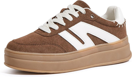 Women'S Platform Retro Fashion Sneakers Classic Casual Gum Rubber Sole Skate Trainer Tennis Walking Shoes Thick Sole Trendy Footwear