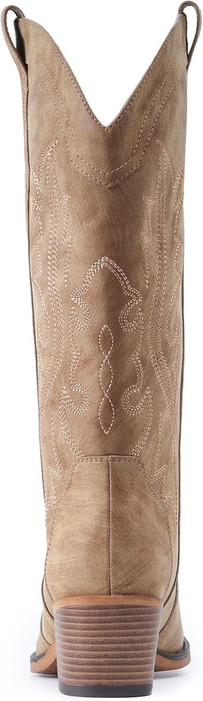 Cowboy Boots for Women Western Cowgirl Boots with Chunky Heel Mid Calf Snip Toe Ideal for Low Insteps