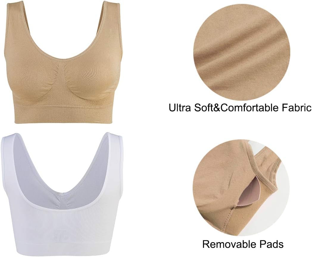 3-Pack Seamless Sports Bra Wirefree Yoga Bra with Removable Pads for Women