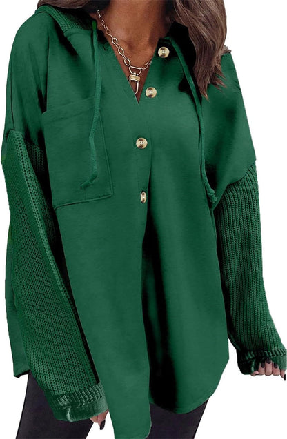 Oversized Sweatshirt for Women Loose Fit Casual Long Sleeve Button Hooded Sweatshirts Hoodies with Pocket
