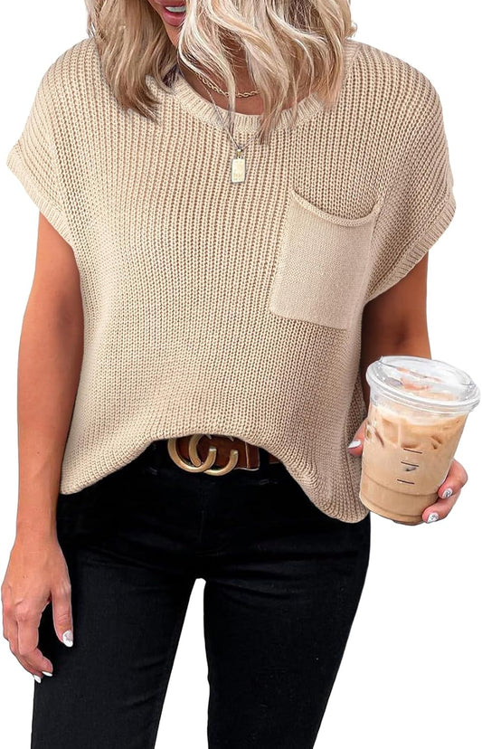Women'S Casual Short Sleeve Loose Tunic Tops Lightweight Knit Spring Pullover Sweater Blouses