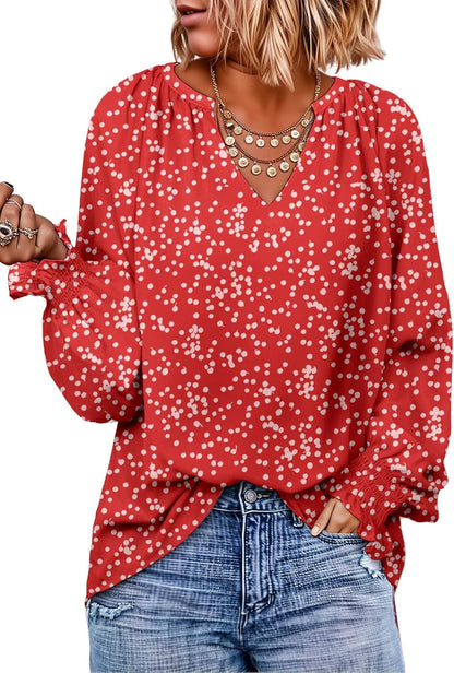 Womens Blouses Dressy Casual Flowy Boho Tops V Neck Long Sleeve Shirts