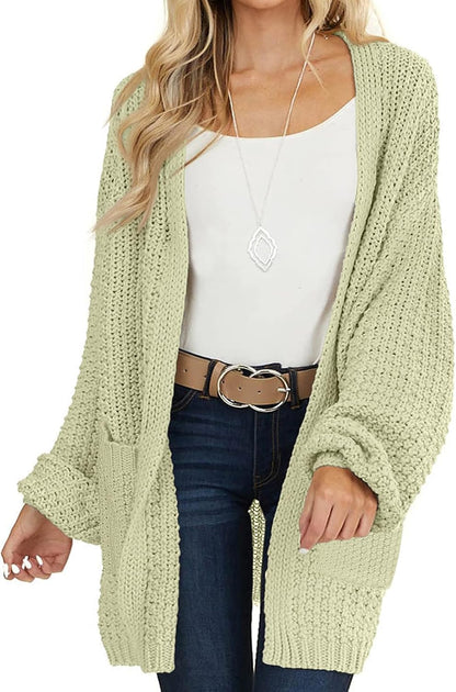 Women'S 2025 Fall Open Front Chunky Knit Sweater Oversized Lantern Sleeve Cardigan Outwear