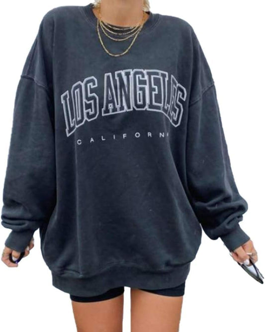 Women'S Oversized Sweatshirt Los Angeles California Crewneck Long Sleeve Casual Loose Pullover Tops