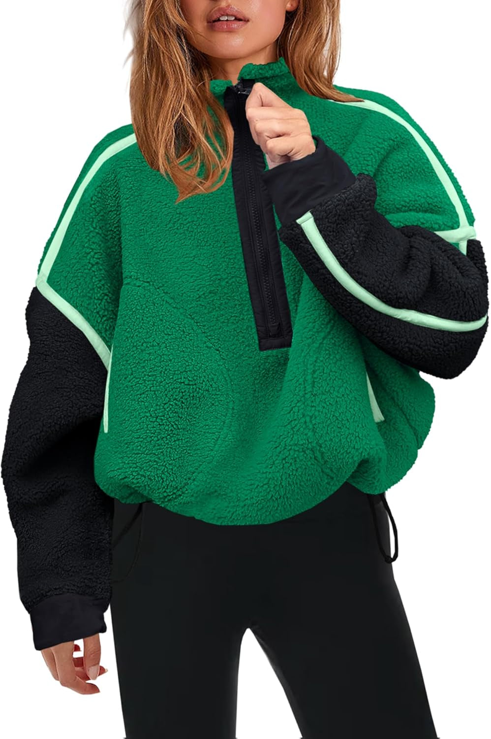 Womens Half Zip Sherpa Fleece Pullover Soft Oversized Sweatshirt with Pockets Warm Fuzzy Sweater