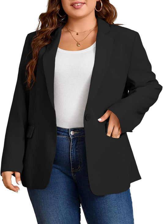 Womens plus Size Casual Blazers Lapel Long Sleeve Work Office Suit Jackets Open Front Curvy Blazers