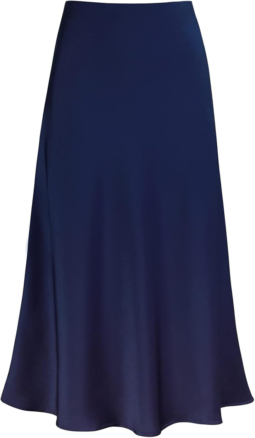 Women'S Satin High Waist Hidden Elasticized Waistband Flared Casual a Line Midi Skirt