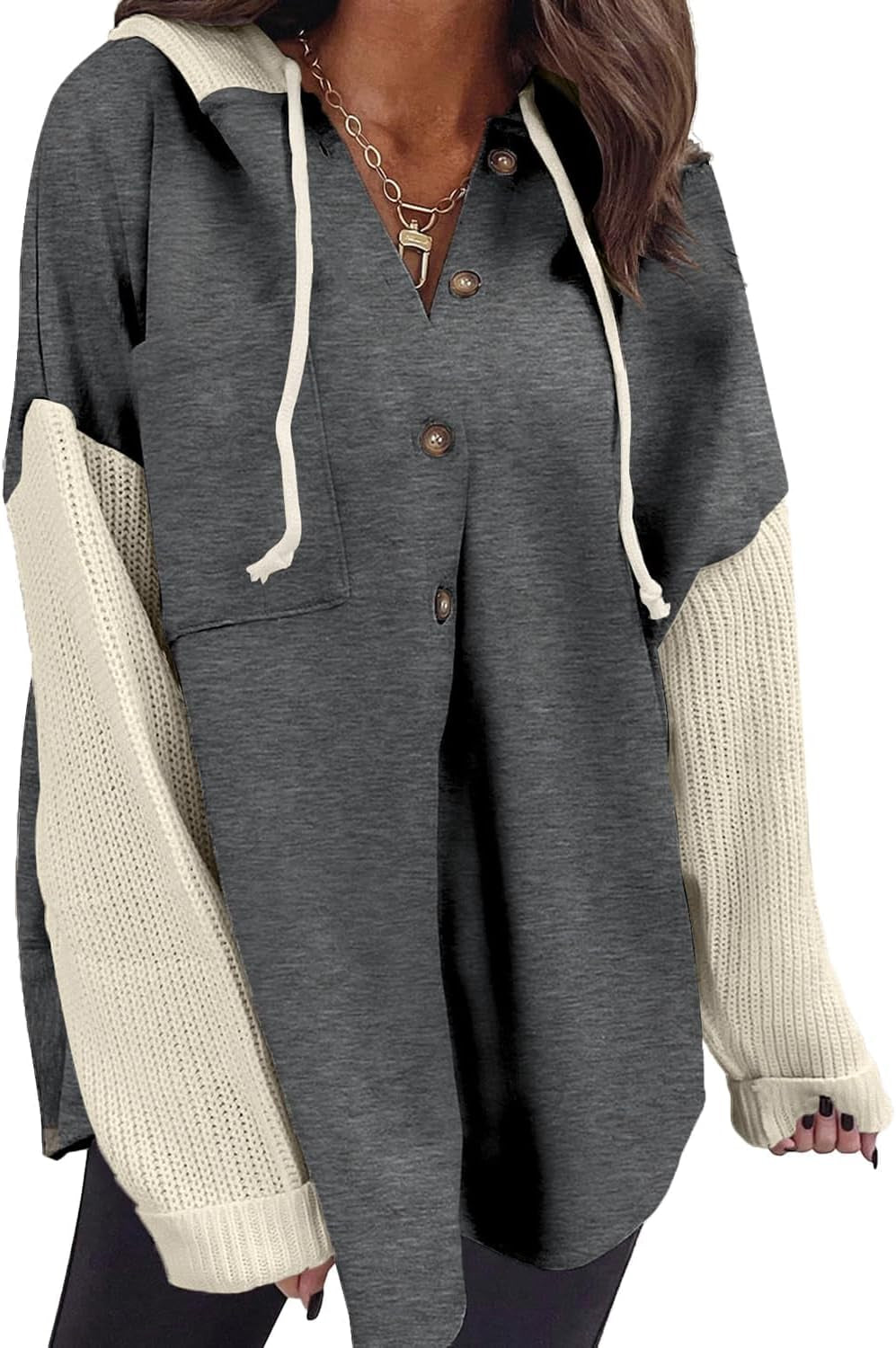 Oversized Sweatshirt for Women Loose Fit Casual Long Sleeve Button Hooded Sweatshirts Hoodies with Pocket