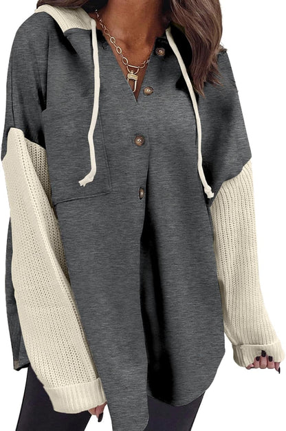Oversized Sweatshirt for Women Loose Fit Casual Long Sleeve Button Hooded Sweatshirts Hoodies with Pocket