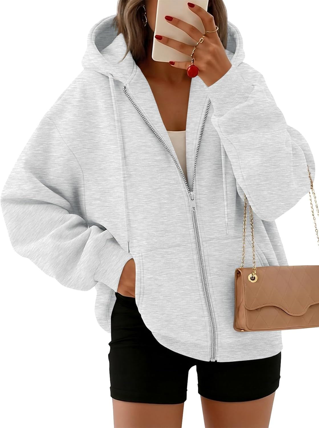 Womens Zip up Hoodies Oversized Sweatshirts Fall Fashion Spring Outfits Casual Jackets 2026 Winter Clothes