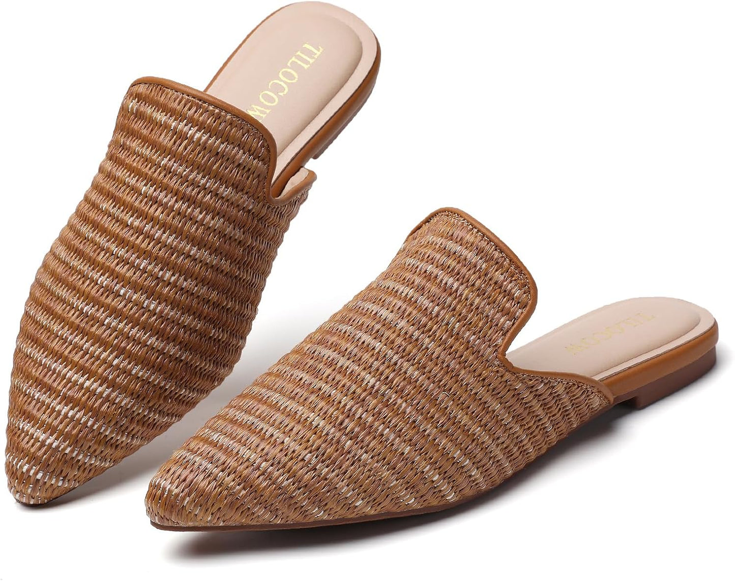 Mules for Woman Comfortable Pointed Toe Backless Loafers Flat Mule Business Casual Shoes Slides Slip On