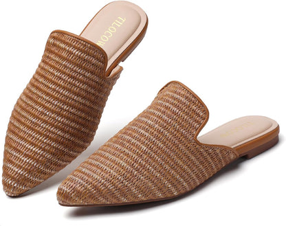 Mules for Woman Comfortable Pointed Toe Backless Loafers Flat Mule Business Casual Shoes Slides Slip On