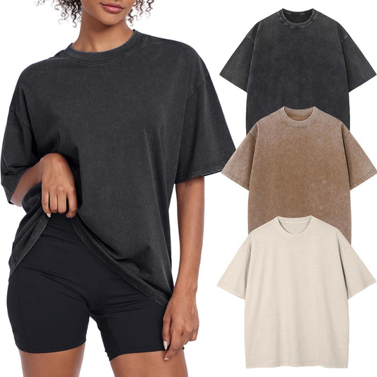 Womens Vintage Oversized T Shirts Acid Washed Baggy Cotton Tee Casual Workout Boyfriend Short Sleeve Tops