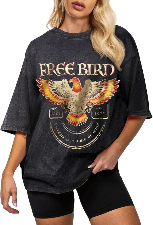 Oversized Acid Wash Vintage T Shirts for Women - Graphic Tees Womens Retro Cotton Cute Cool Loose Tshirts Teens Girls