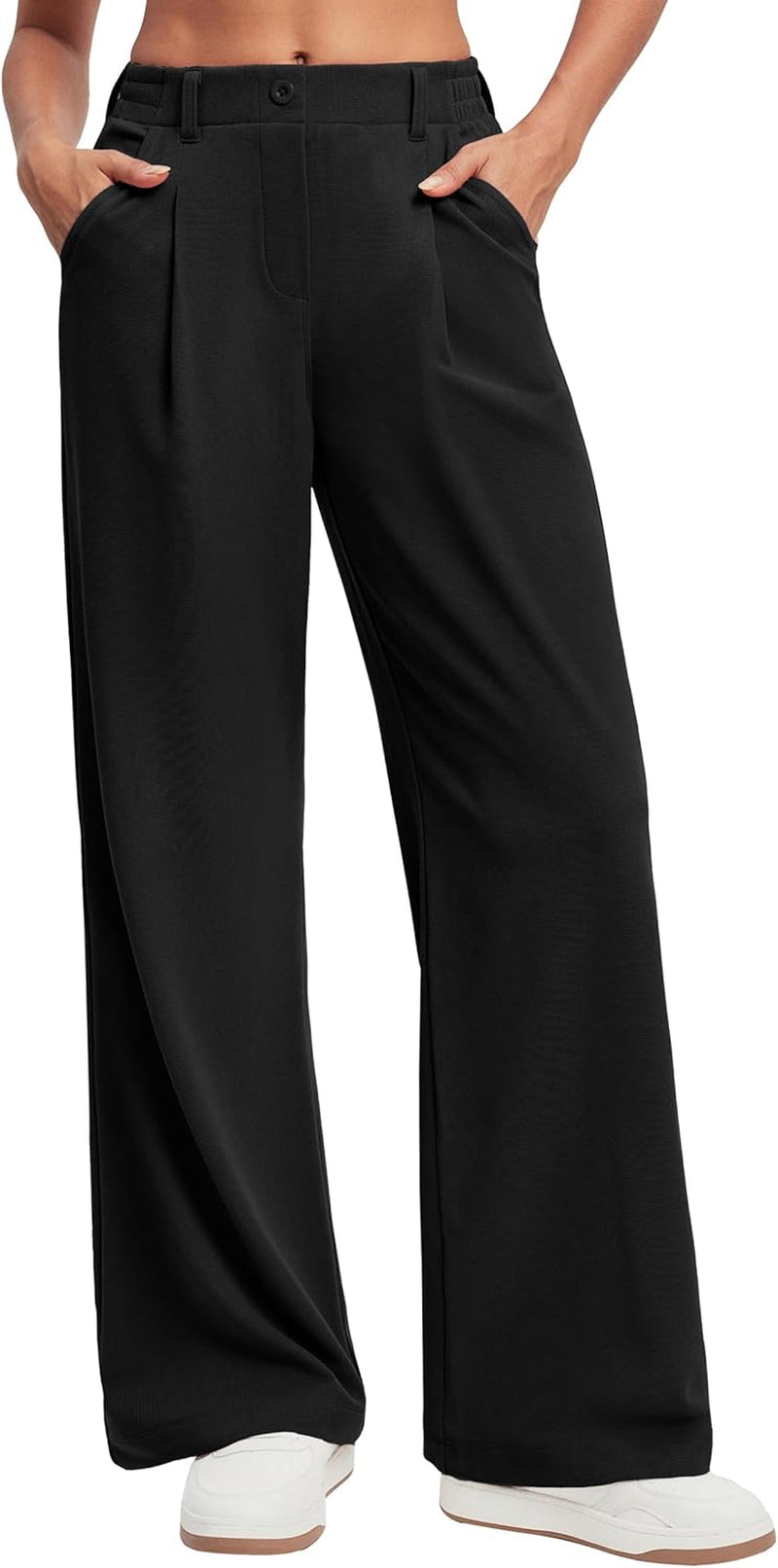 Wide Leg Pants Woman Stretchy Work Dress Pants Women Pull on Business Casual Slacks Trousers Fall Outfits 26"/28"