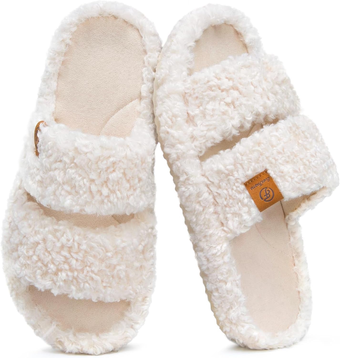 Womens Fuzzy Open-Toe Slippers Soft Comfy Memory Foam Indoor House Shoes