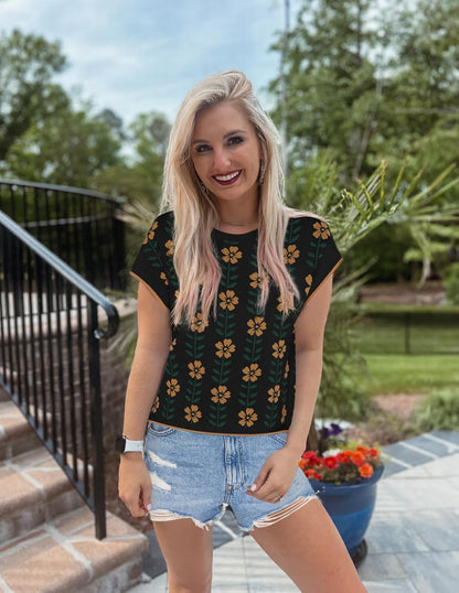 Womens Floral Sweater Vest Summer Short Sleeve Crew Neck Cute Loose Knit Tops 2026 Trendy Clothes Outfits