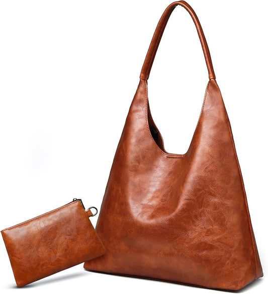 Hobo Bags for Women Retro Vegan Leather Slouchy Tote Shoulder Purses Handbag with a Small Purse