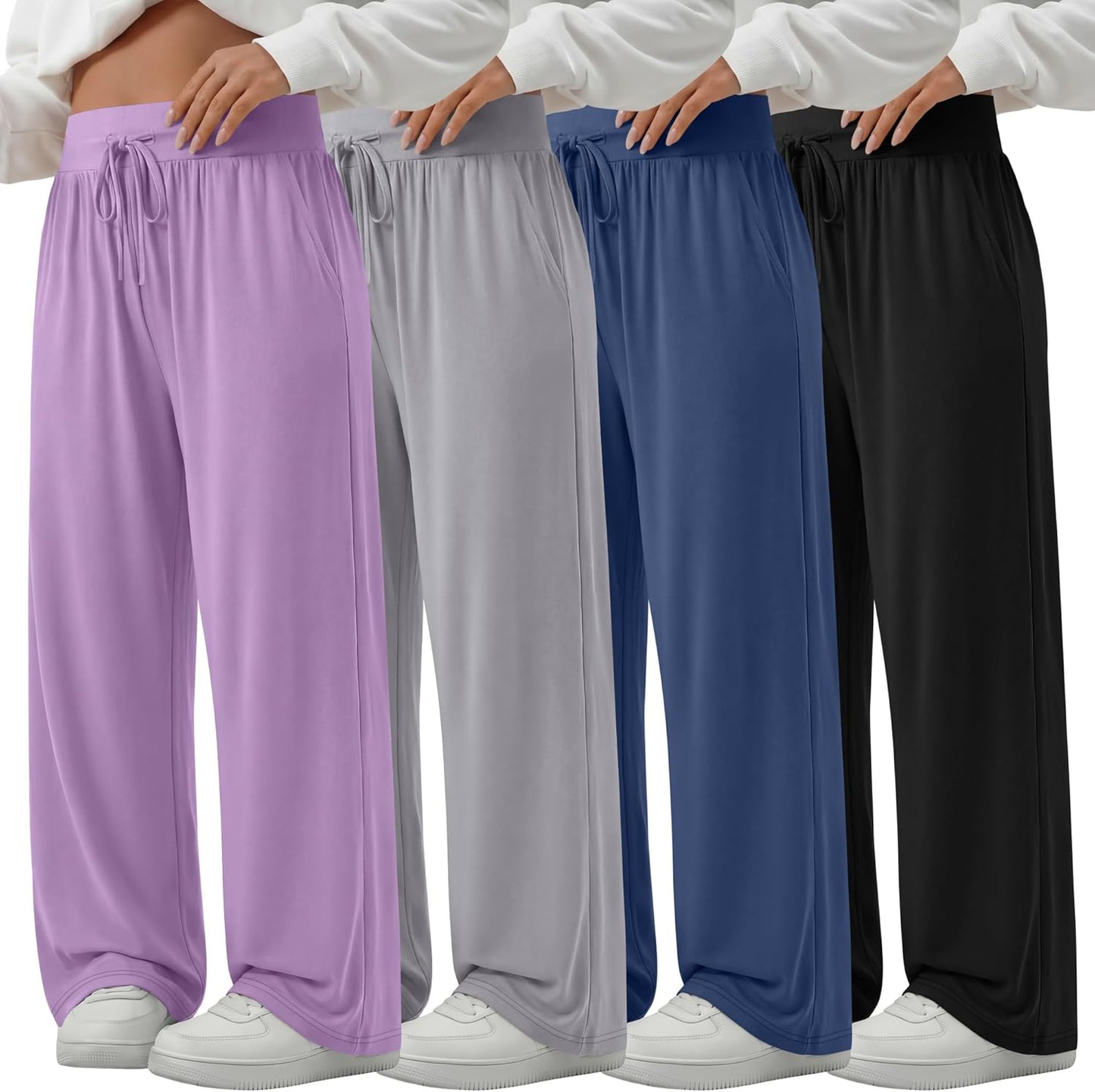 4 Pack Women'S plus Size Lounge Pants Wide Leg Yoga Pants Drawstring Baggy Sweatpants Loose Casual Workout Jogger