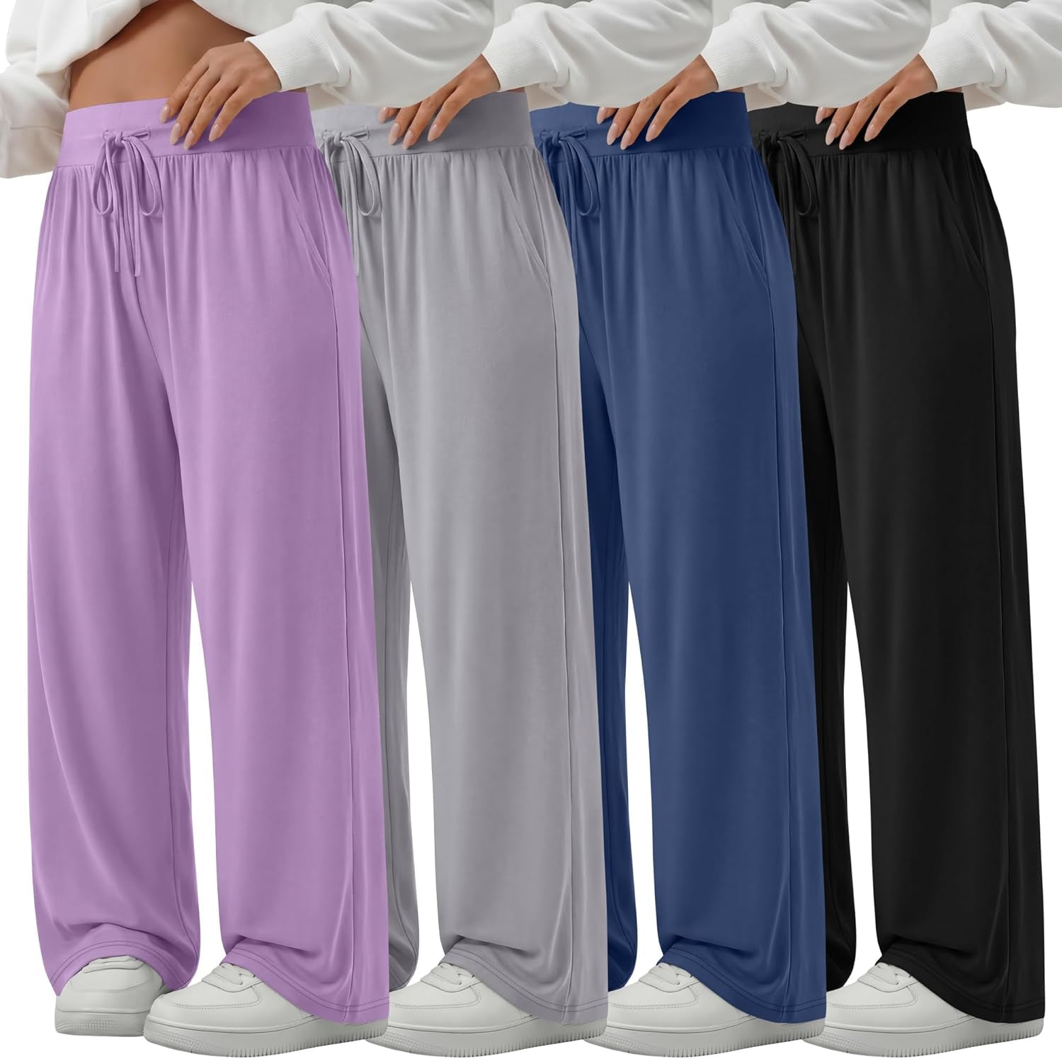 4 Pack Women'S plus Size Lounge Pants Wide Leg Yoga Pants Drawstring Baggy Sweatpants Loose Casual Workout Jogger