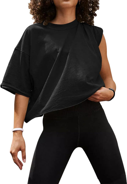 Women'S Comfy Basic Workout Gym Short Sleeve Crop Tops Casual Loose Oversized T-Shirts