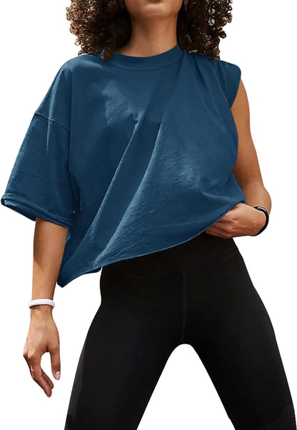 Women'S Comfy Basic Workout Gym Short Sleeve Crop Tops Casual Loose Oversized T-Shirts