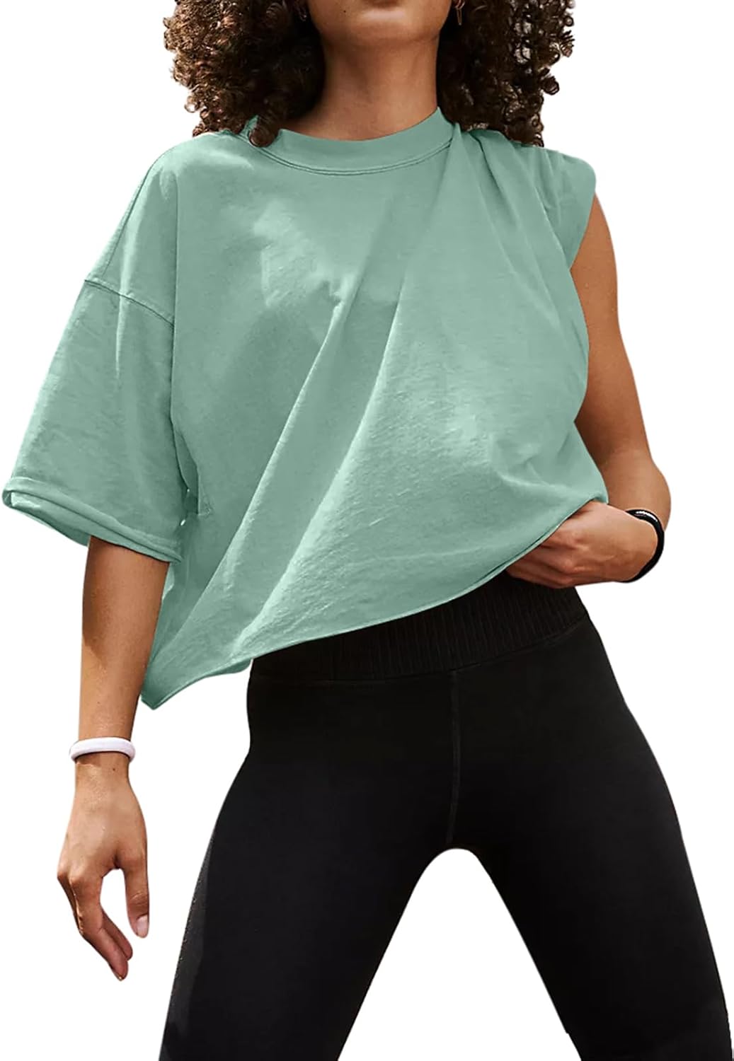 Women'S Comfy Basic Workout Gym Short Sleeve Crop Tops Casual Loose Oversized T-Shirts