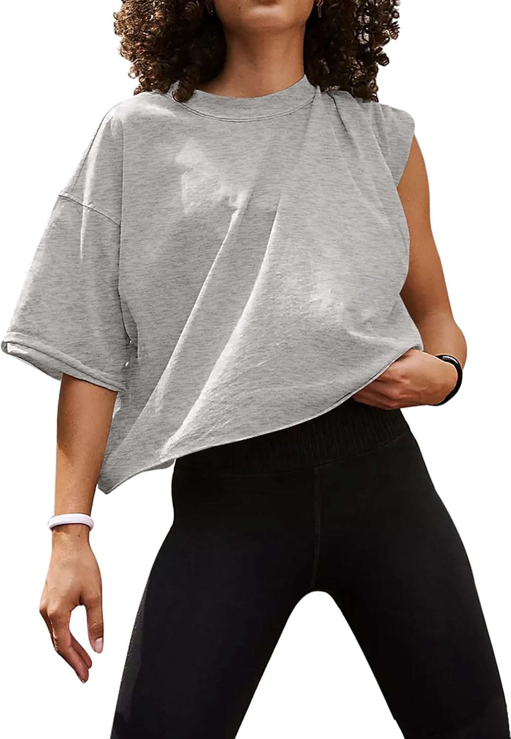 Women'S Comfy Basic Workout Gym Short Sleeve Crop Tops Casual Loose Oversized T-Shirts