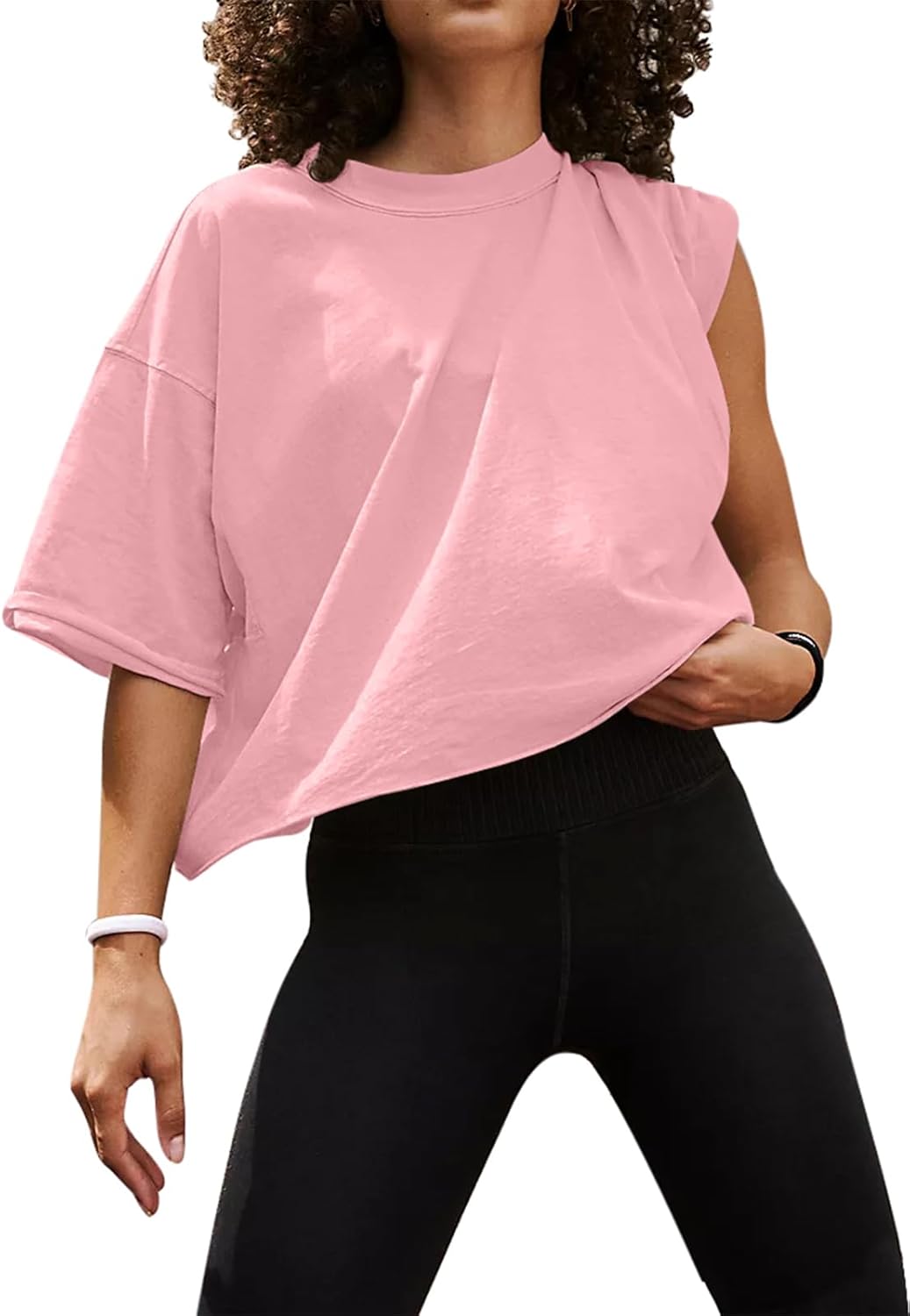 Women'S Comfy Basic Workout Gym Short Sleeve Crop Tops Casual Loose Oversized T-Shirts