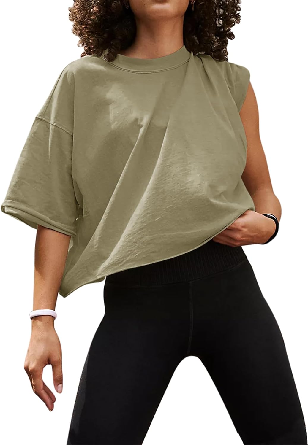 Women'S Comfy Basic Workout Gym Short Sleeve Crop Tops Casual Loose Oversized T-Shirts