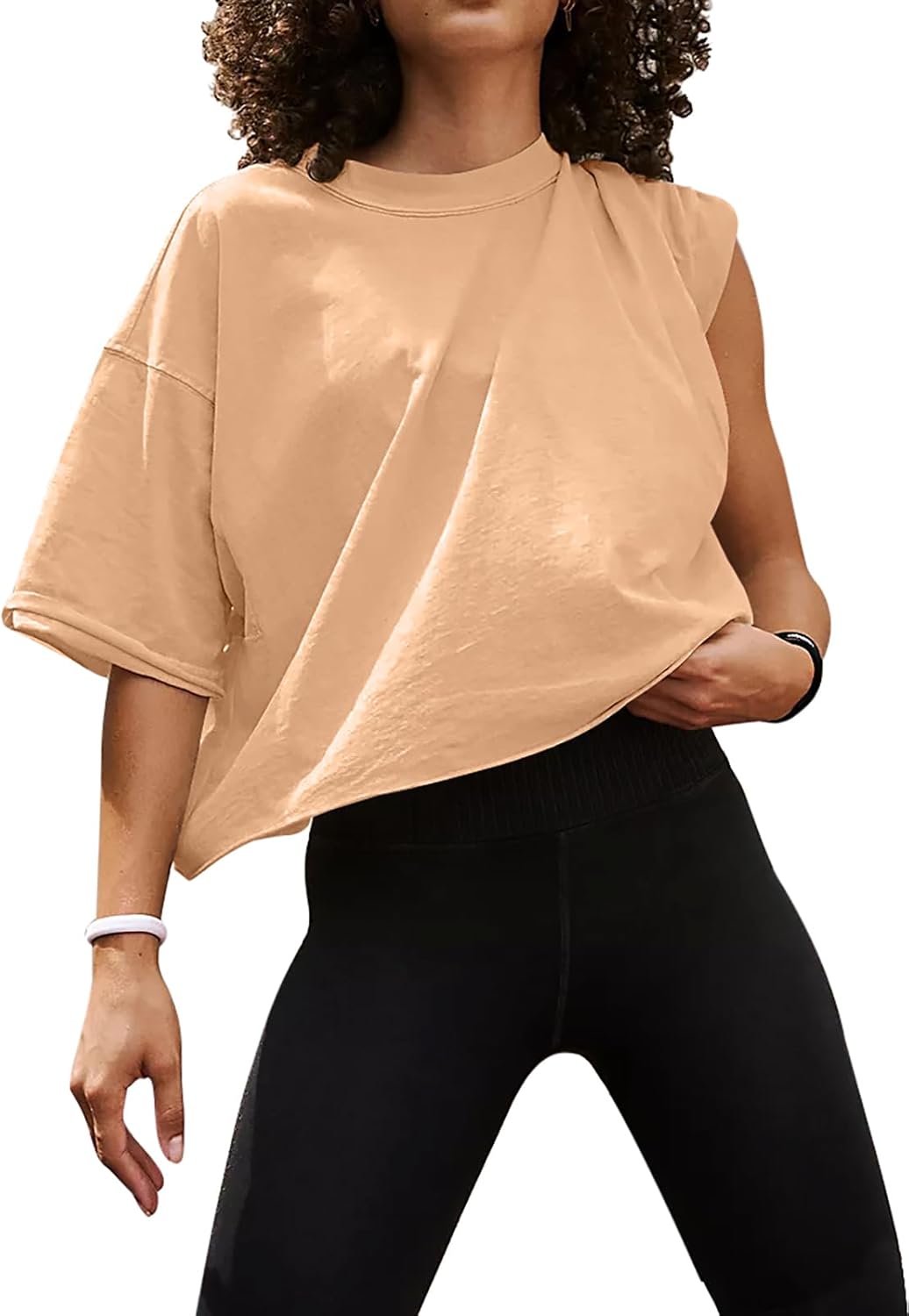 Women'S Comfy Basic Workout Gym Short Sleeve Crop Tops Casual Loose Oversized T-Shirts