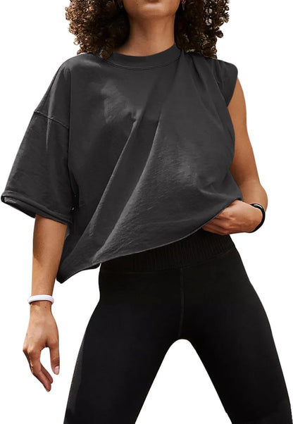 Women'S Comfy Basic Workout Gym Short Sleeve Crop Tops Casual Loose Oversized T-Shirts