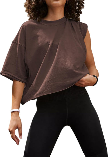 Women'S Comfy Basic Workout Gym Short Sleeve Crop Tops Casual Loose Oversized T-Shirts