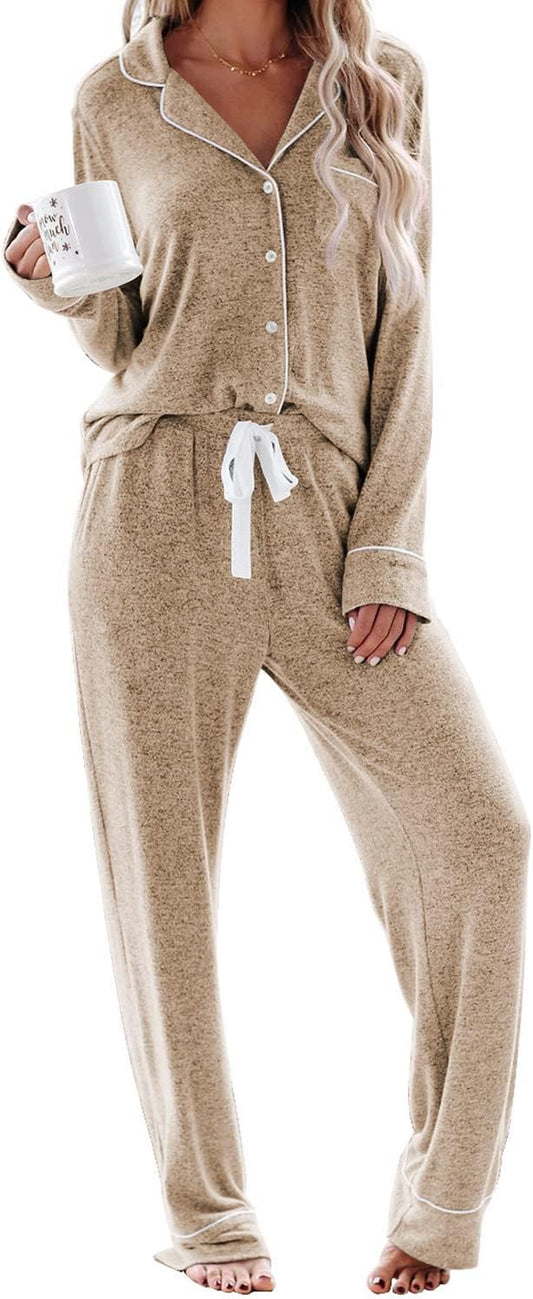 Women'S Pajama Sets Long Sleeve Button down Sleepwear Nightwear Soft Pjs Lounge Sets