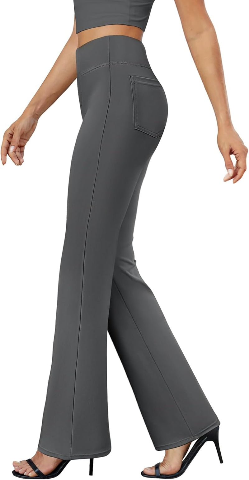 Womens Bootcut Dress Pants Business Casual Work Pants with Pockets High Waist Stretchy Trousers Pull on Office Slacks