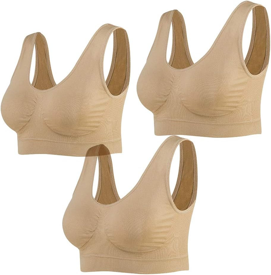3-Pack Seamless Sports Bra Wirefree Yoga Bra with Removable Pads for Women