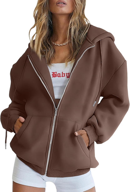 Womens Zip up Hoodies Oversized Sweatshirts Fall Fashion Spring Outfits Casual Jackets 2026 Winter Clothes