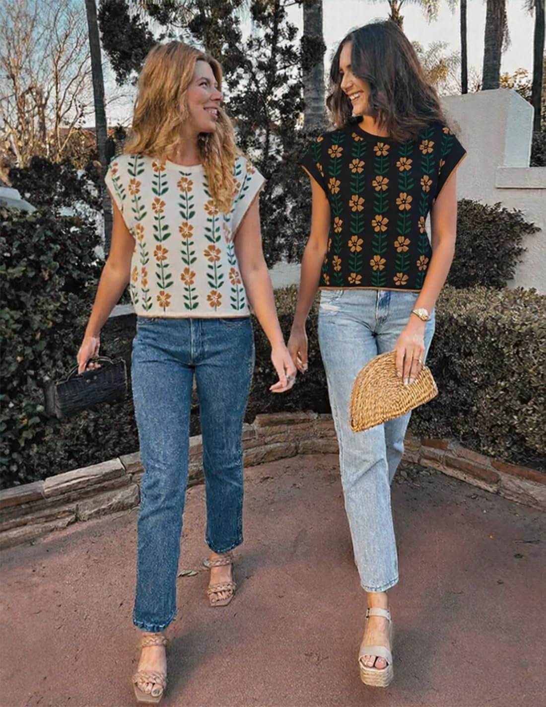 Womens Floral Sweater Vest Summer Short Sleeve Crew Neck Cute Loose Knit Tops 2026 Trendy Clothes Outfits