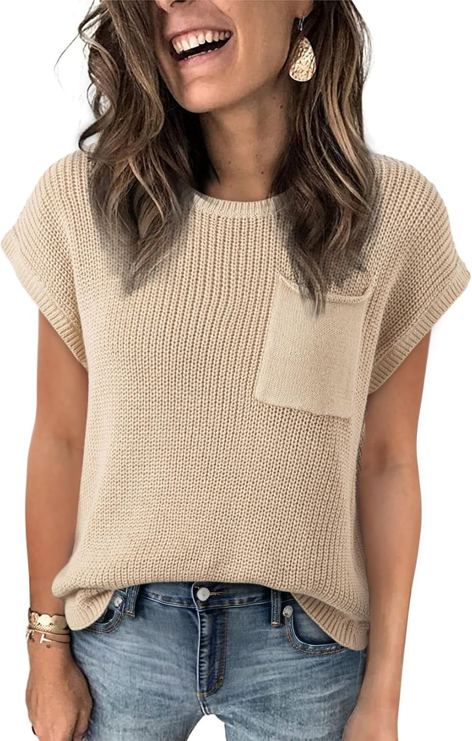 Women'S Casual Short Sleeve Loose Tunic Tops Lightweight Knit Spring Pullover Sweater Blouses