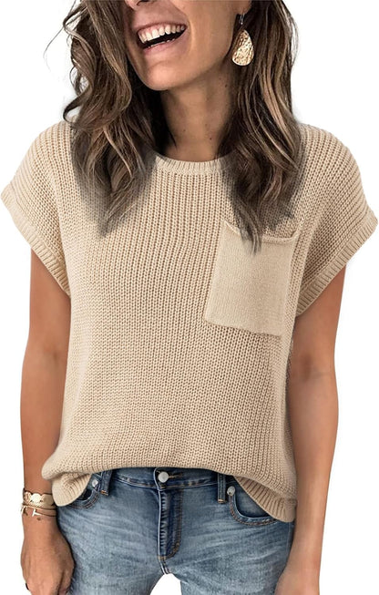 Women'S Casual Short Sleeve Loose Tunic Tops Lightweight Knit Spring Pullover Sweater Blouses