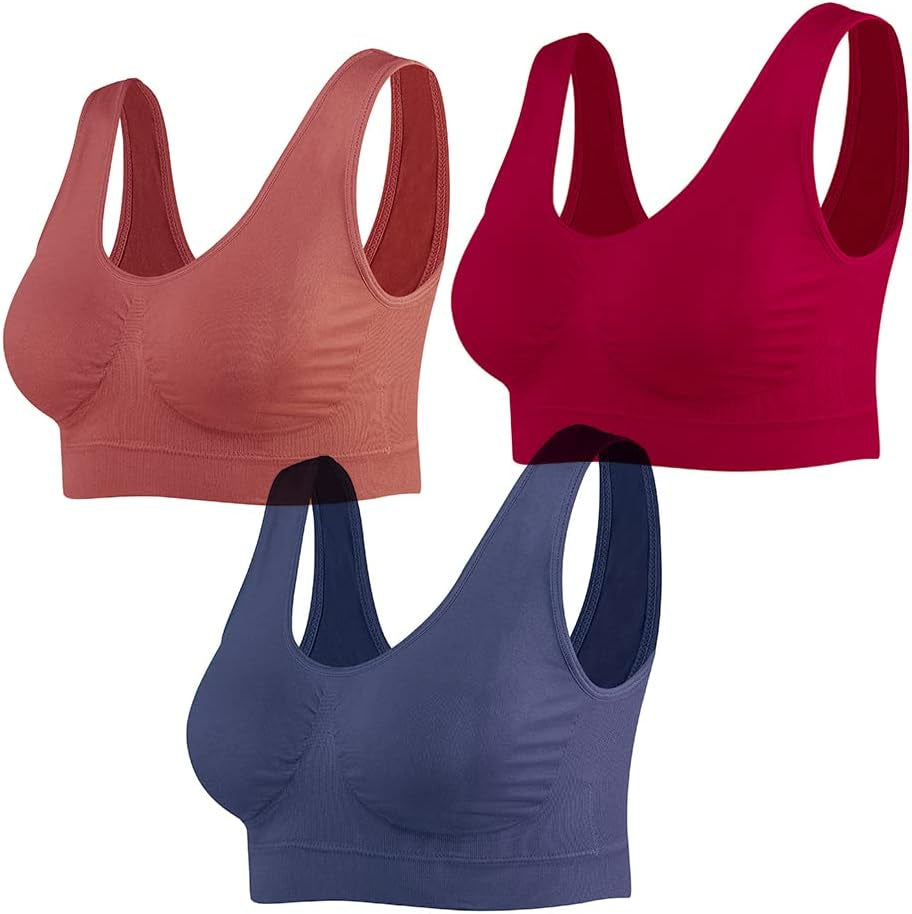 3-Pack Seamless Sports Bra Wirefree Yoga Bra with Removable Pads for Women