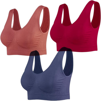 3-Pack Seamless Sports Bra Wirefree Yoga Bra with Removable Pads for Women