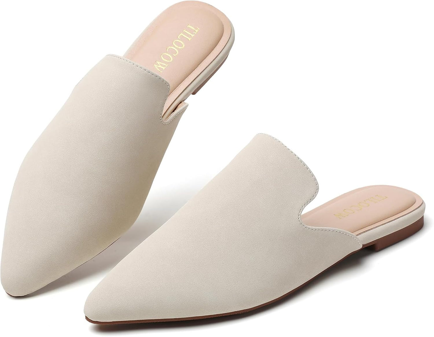 Mules for Woman Comfortable Pointed Toe Backless Loafers Flat Mule Business Casual Shoes Slides Slip On