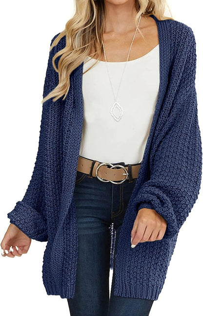Women'S 2025 Fall Open Front Chunky Knit Sweater Oversized Lantern Sleeve Cardigan Outwear