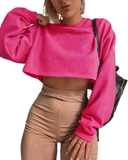 Women'S Crewneck Long Sleeve Crop Tops Workout Casual Pullover Loose Sweatshirts