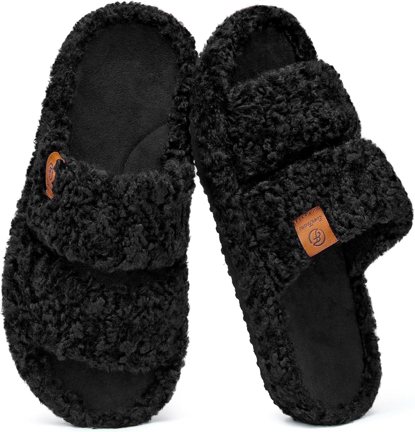 Womens Fuzzy Open-Toe Slippers Soft Comfy Memory Foam Indoor House Shoes