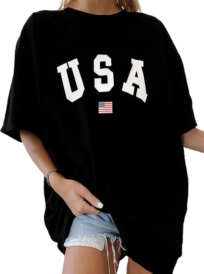 Women'S Casual Oversized T Shirt Short Sleeve Graphic Tee Letter Sun Moon Shirts
