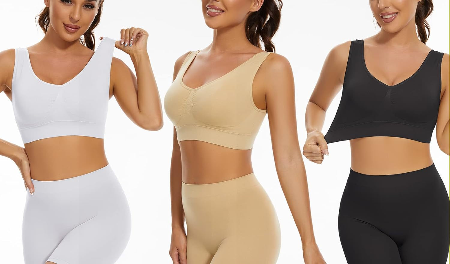 3-Pack Seamless Sports Bra Wirefree Yoga Bra with Removable Pads for Women