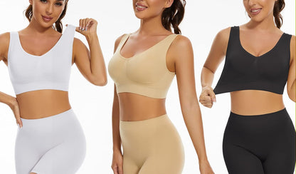 3-Pack Seamless Sports Bra Wirefree Yoga Bra with Removable Pads for Women