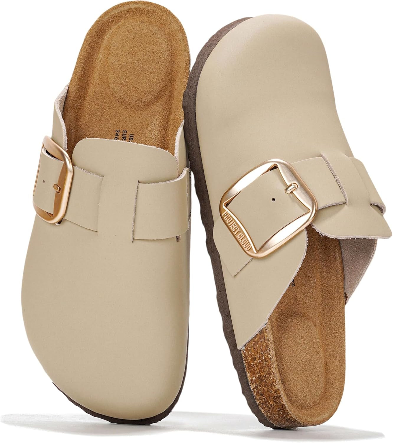 100% Genuine Leather Clogs for Women Shoes - Memory Foam Insole, Non-Slip & Natural Cork Footbed Arch Support Big Buckle Womens Clogs and Mules Footwear (Manchester)